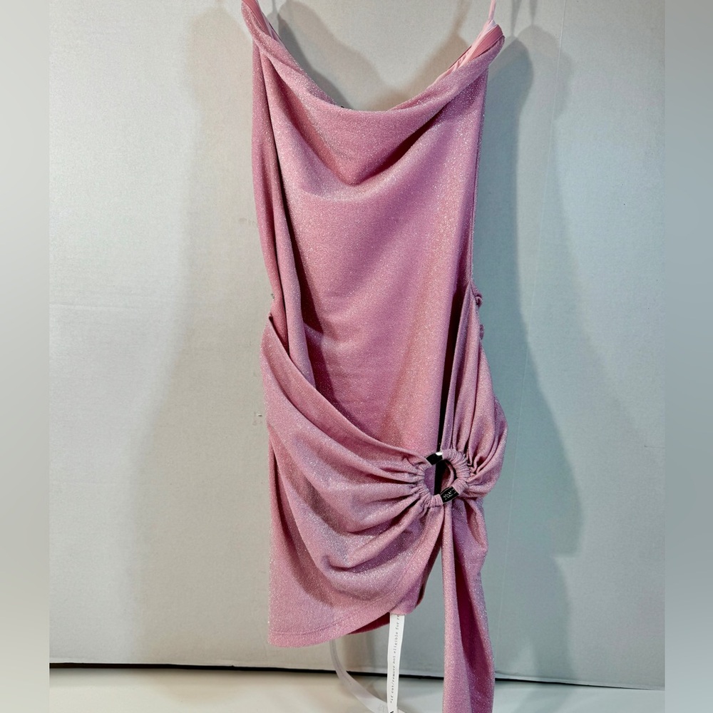 Pink Strapless Dress with waste detail with ring and flowing waste ribbon